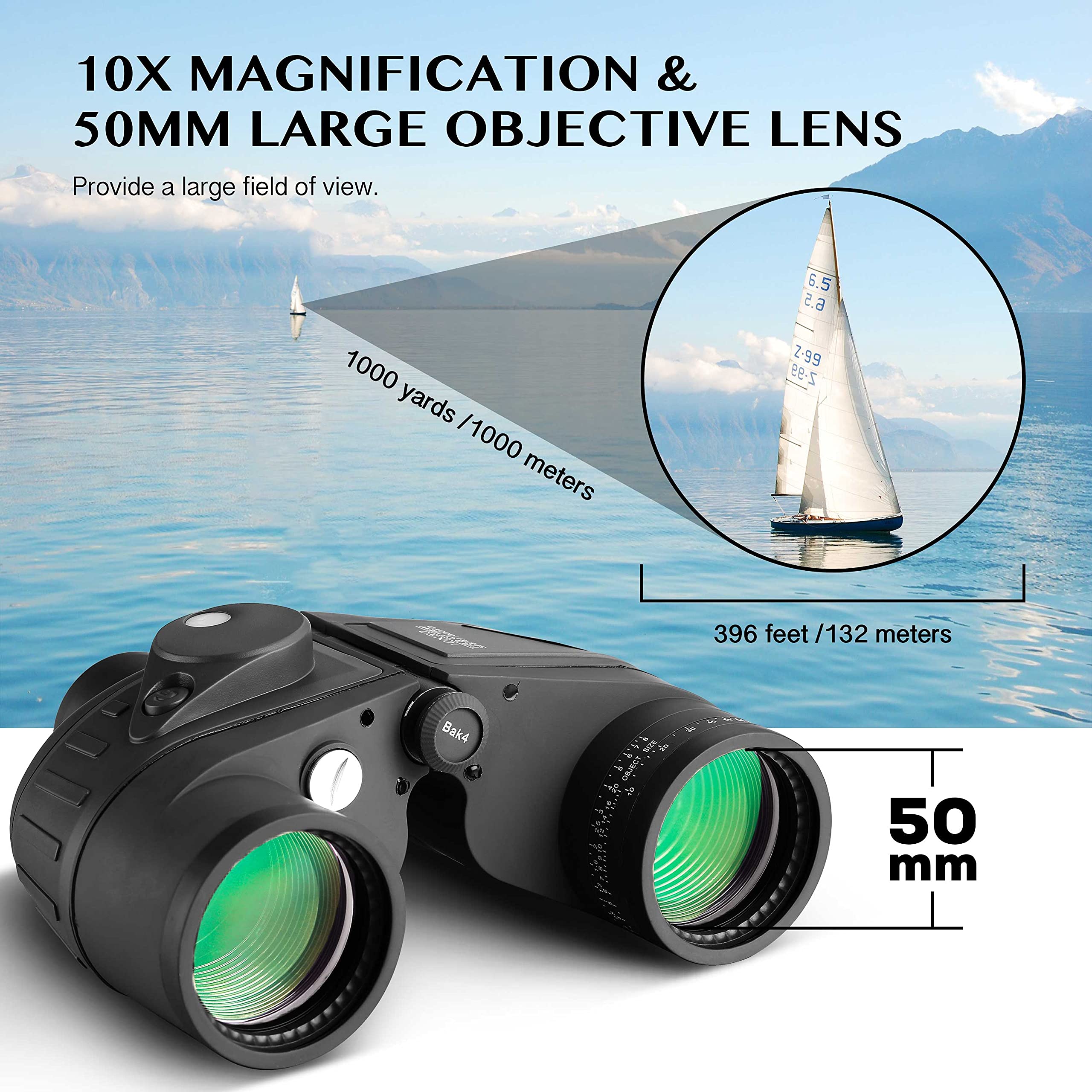 10x50 Marine Military Binoculars for Adults Hunting Boating